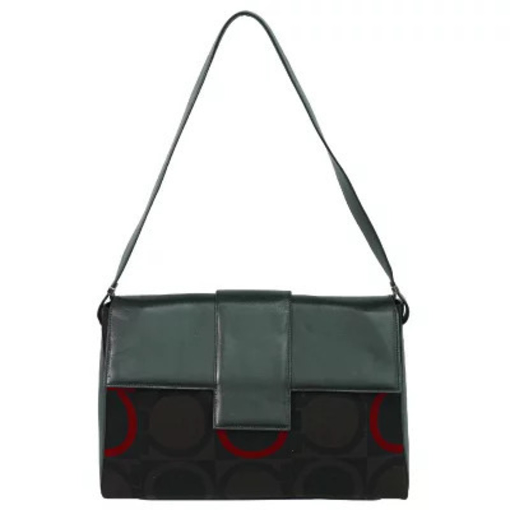 Salvatore Ferragamo Gancini Canvas Leather Shoulder Bag Red Black